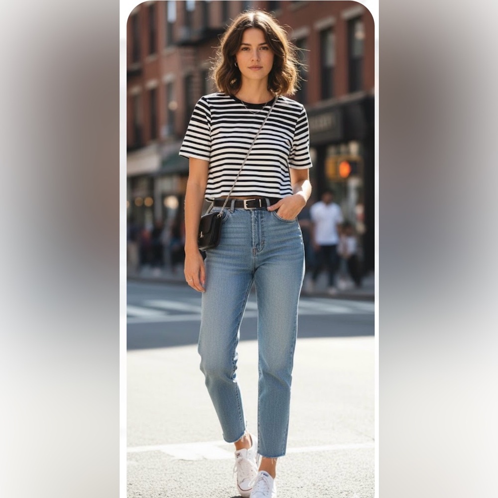 Katherine Barclay Black and White Striped Short Sleeve Top